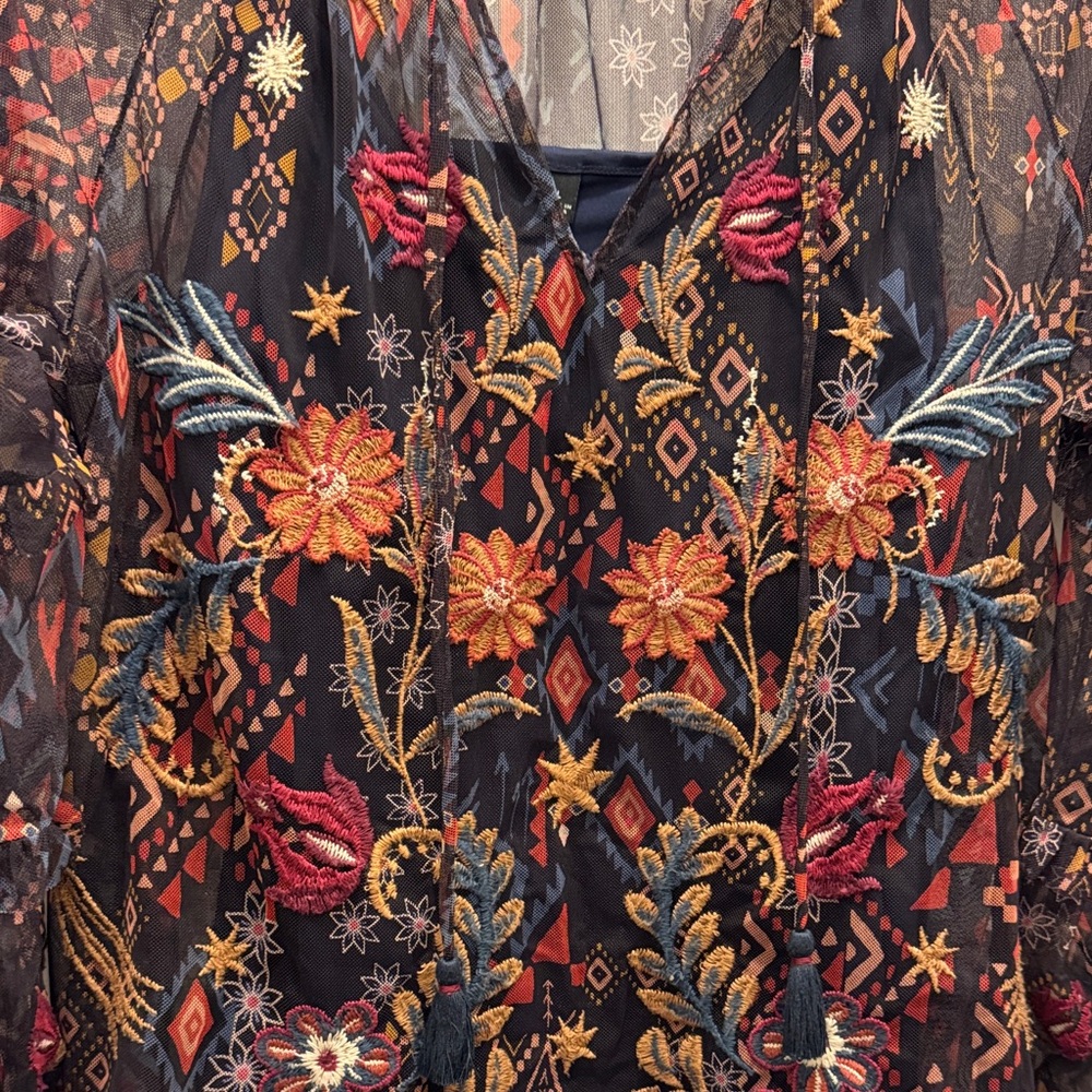 Johnny Was Mesh Embroidered Blouse - Picture 2 of 4
